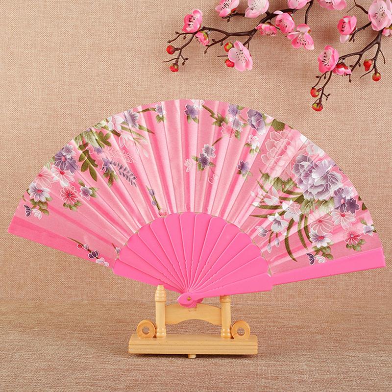 Faltfächer aus Stoff im chinesischen japanischen Stil, bedruckt, flach, glänzend, Satin, Faltfächerspeiche, klassischer Tanzfächer, Heimdekoration