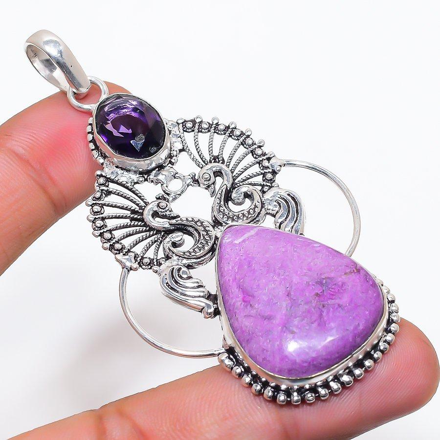 Натуральный Пурпурит, Аметист Камень 925 Проба Стерлинговое Серебро Кулон 3,07  AP-14112