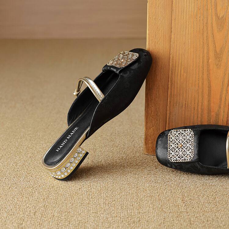 

Сандалии на толстой подошве в стиле National Tide Baotou, женские полускользящие износостойкие тапочки на блочном каблуке, женская обувь 40 чёрный