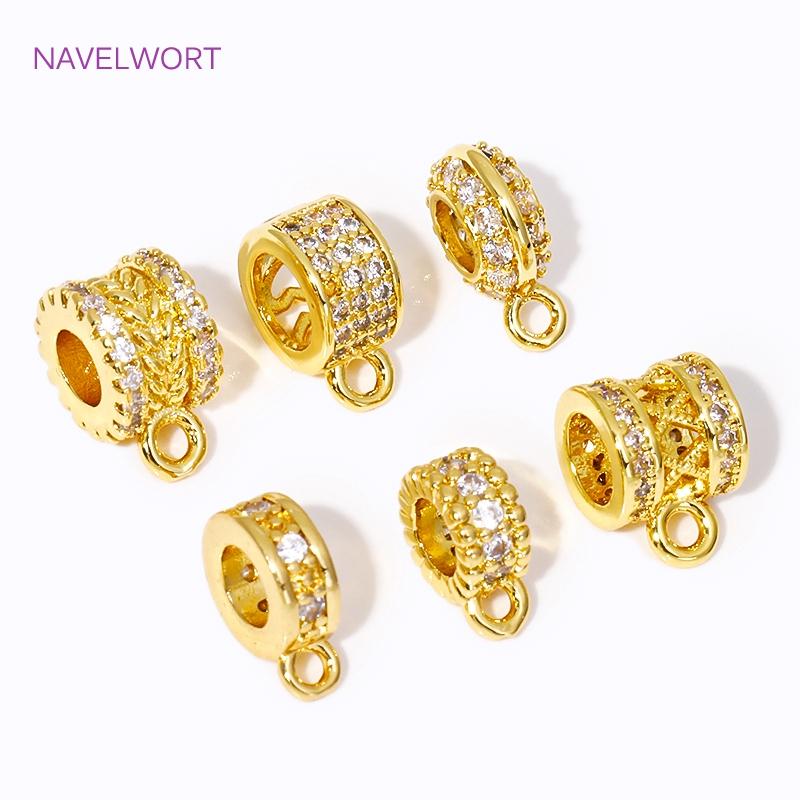 18K Gold Plated Brass Inlaid Zircon Round Pendant Bail Connector,Bailes For Jewelry,DIY Necklace Jewelry Handmade Crafts