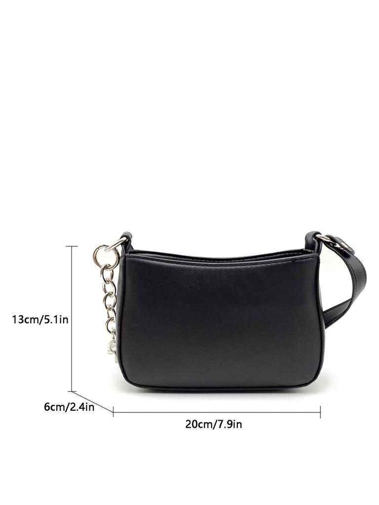New Style Chain Design Niche Fashi Women's Hand & Shoulder Bag, Versatile Minimalist Solid Color