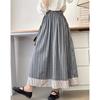 Johnature Retro Forest Striped Patchwork Skirt Spring Loose Versatile Elasticated Waist A-line Umbrella Skirts
