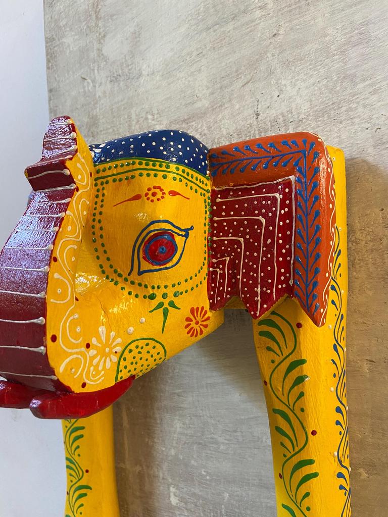 Colorful Rajasthani Wooden Elephant Wall Decor: Hand-Painted Folk Art Panel