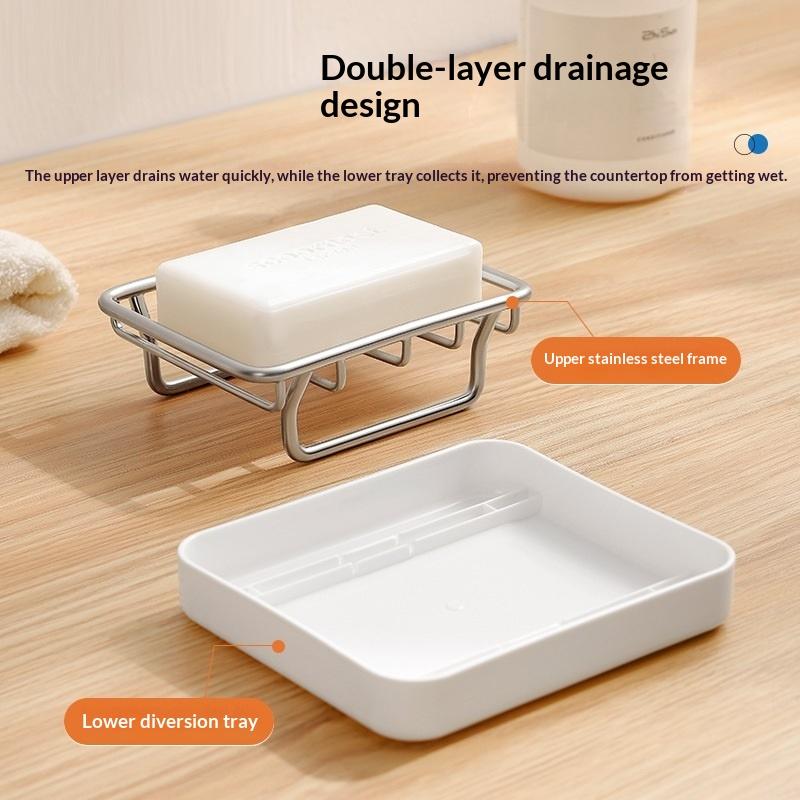 Stainless Steel Soap Holder, Dry And Wet Separation Laundry Soap Draining Rack Suitable For Bathroom Sinks, Kitchens