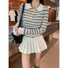 Button polo collar contrasting striped short top women's autumn and winter versatile knitted sweater backing sweater