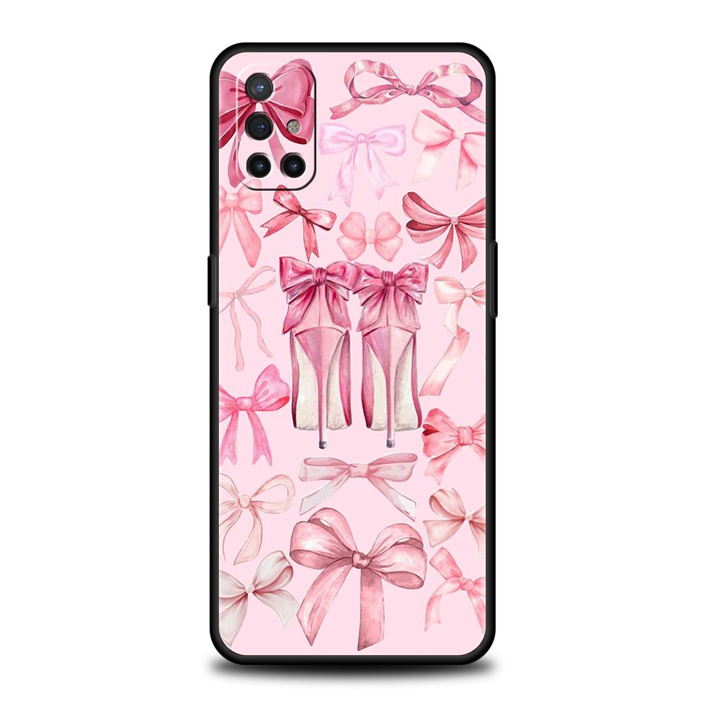 Phone Case For Oneplus 13R 12R 13 12 10T 10R Nord N100 N200 N10 10 9 9R 9RT CE 2 Z Pro Soft TPU Cover Bow-Knot Pink Bow Pattern