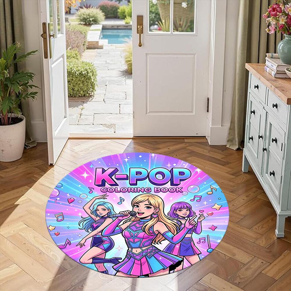 K-pop Round Floor Mat Design for Foyer Game Room Hallway Study room Antislip Round Carpet Anime Office Decor Gift for Festivals