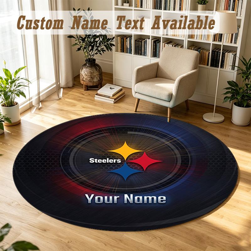 Round Rug Custom NamePittsburgh Steelers Pattern Non Slip Carpet Home Floor Decor