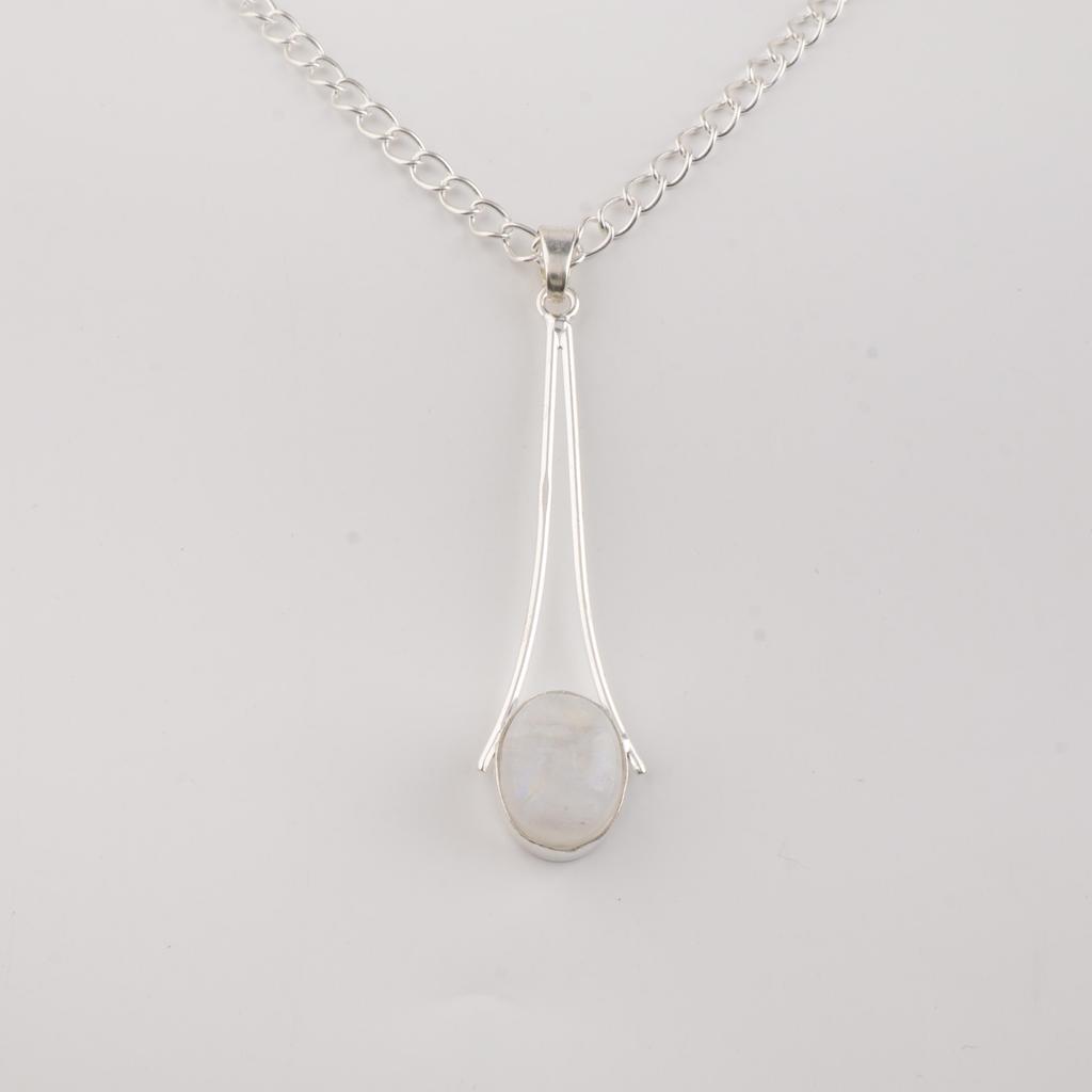 Natural Rainbow Moonstone Gemstone 925 Sterling Silver Handmade Jewelry Long Pendant 1.79" Gift For Love PP-69-35