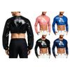 Pánský voděodolný lesklý crop top noční prádlo s kulatým výstřihem a dlouhým rukávem, tričko se zapínáním na zip na zádech pro noční kluby, rave párty