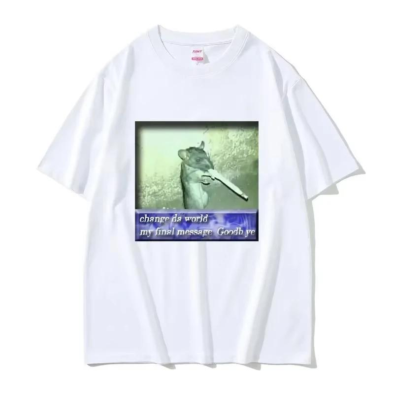2026 New Style Mens and Womens Change The World My Final Message Wish You A Good Time Mouse Emoji Pattern Tshirt