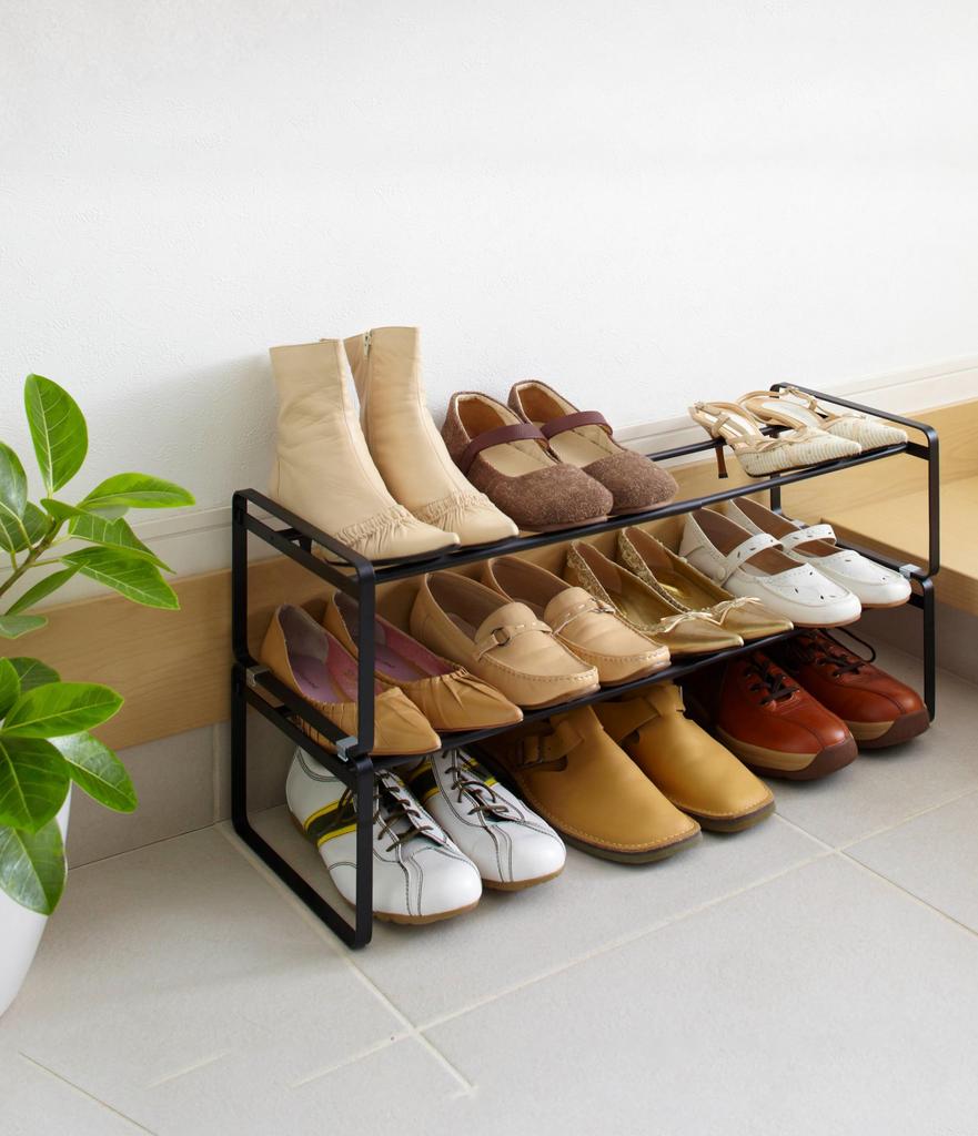 Yamazaki Extendable Shoe Rack, Black, Approx. W41-70 X D25 X H17.5cm, Frame, Fits Under Shoe Cabinet, Shoe Storage, 7210