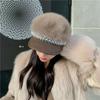 Women's Hats Fall and Winter Plush Flat Top Navy Hat Fashion Versatile Pearl Cap Lace Winter Star Anise Beret