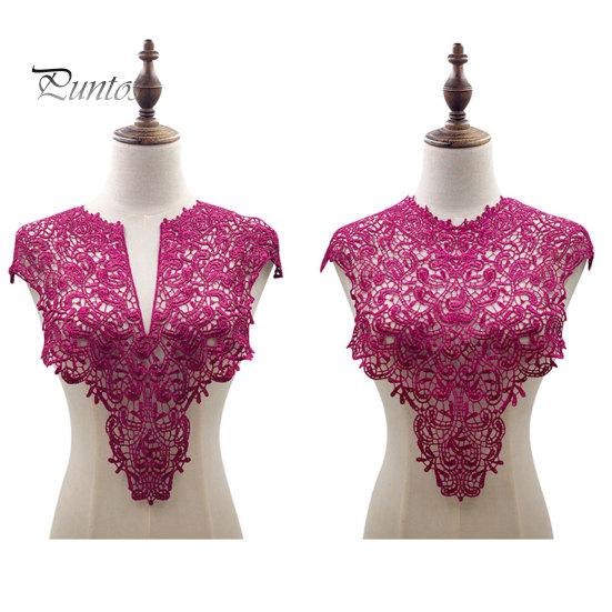 Spetsar Fake Collar Brodered Corsage Hollow Design Stora Blommor Avtagbar Fram/Back Krage Spets Applikation Kvinnlig Charm för syaffär