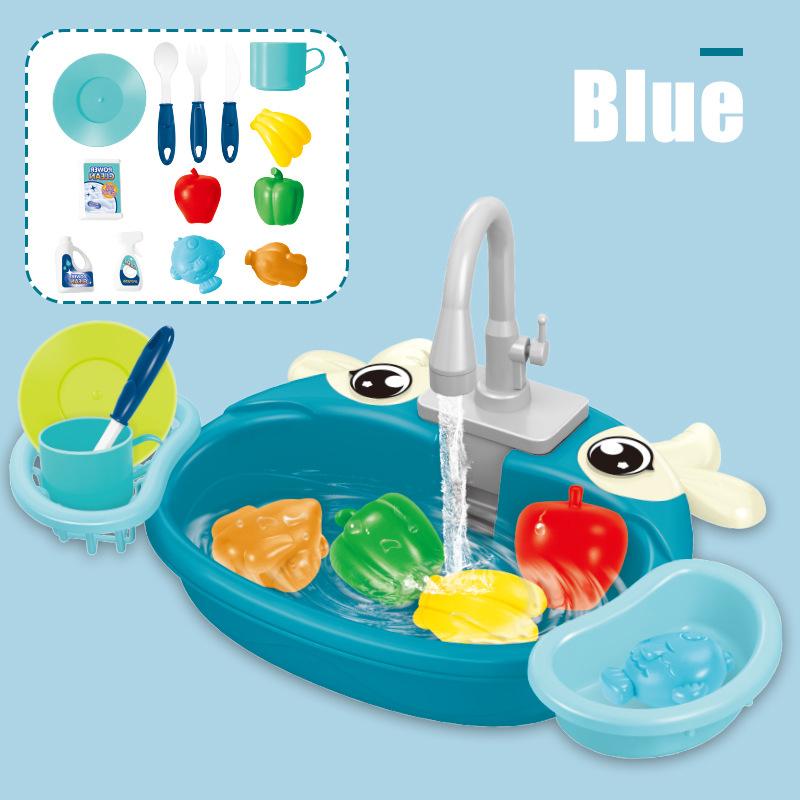 Non-Toxic Children'S Dishwashing Table Kitchen Pretend Play Faucet Cycle Out Recycling Water Electric Sink Kit Plastic Toys For Children Gift
