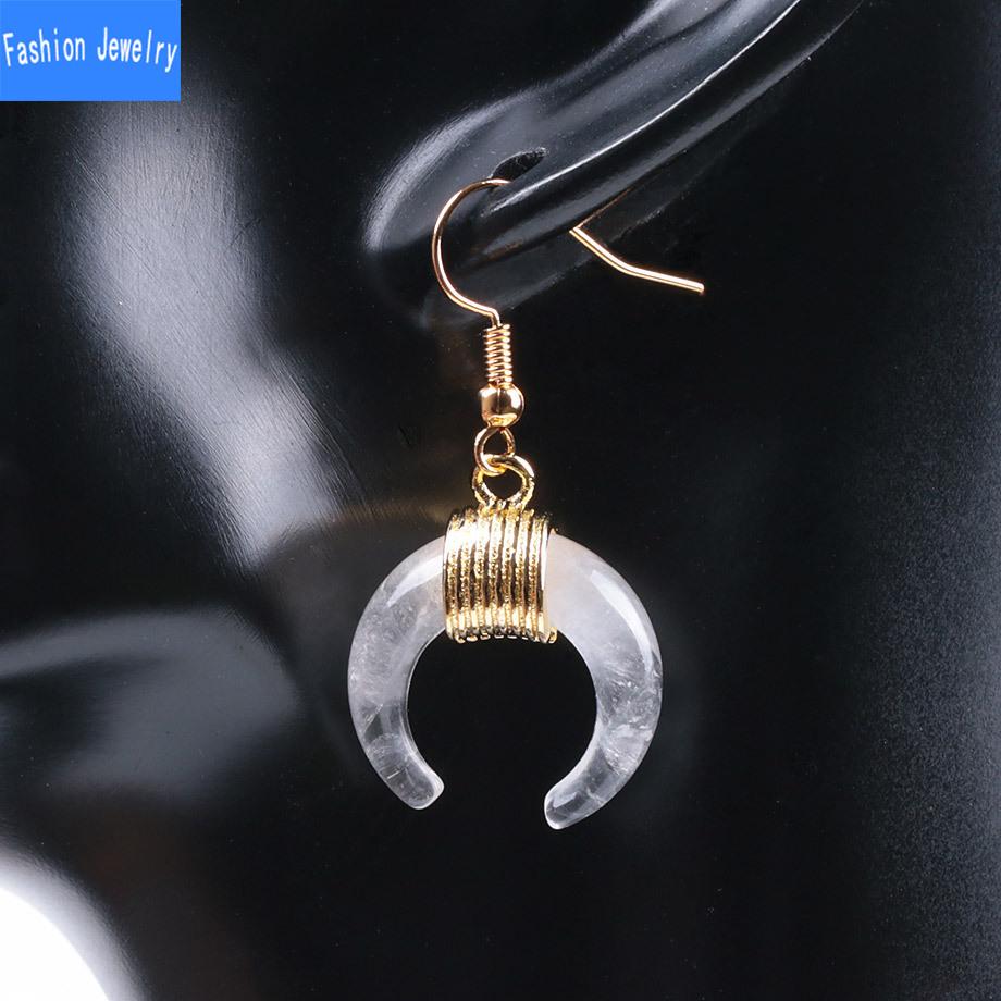 Národní větrná trubka zakřivený měsíc půlměsíc Půlměsíc přírodní křišťálové šperky imitace vinuté zlaté náušnice s rybičkou