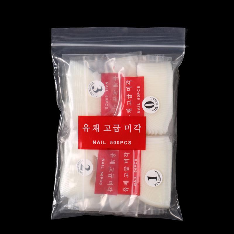 500-Piece Korean French Style Nail Tips: Natural, Transparent, & White Options - Full & Half Cover