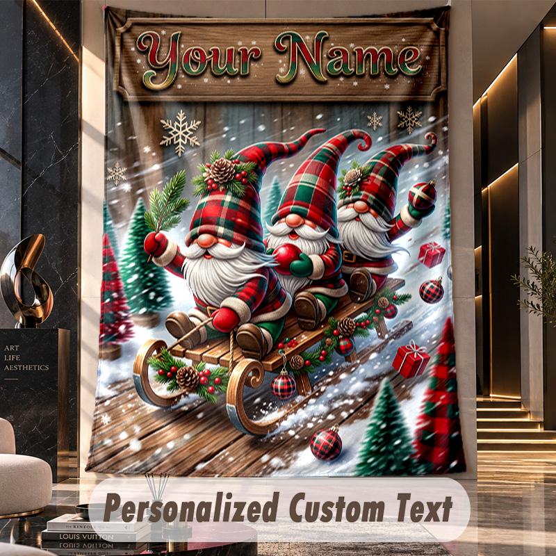 Gnome (63) Theme Custom Tapestry Personalized Custom Name Text Wall Hanging Tapestry Home Decor Background Cloth