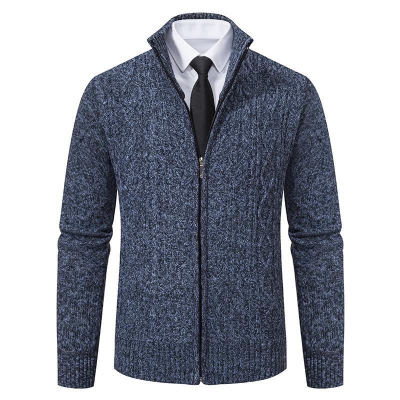 Men's stand-up neck cardigan sweater dad's knitted sweater thickened fashion jacquard knitted jacket men's