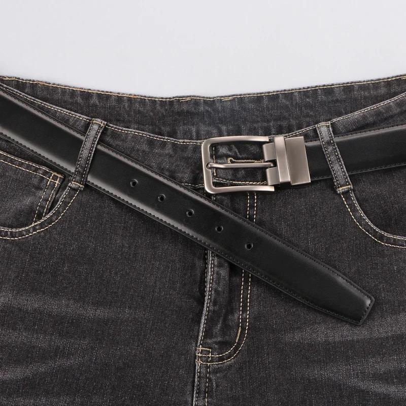 1pc Men's Leather Reversible Belt, Rotate Black Buckle