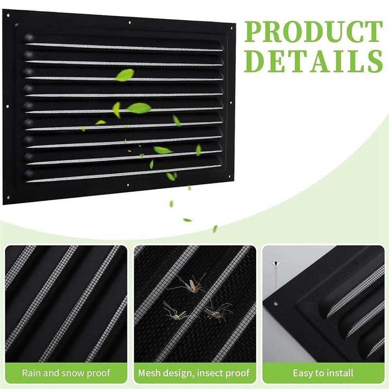 A25F-2-teilig Metall Für Innen-/Außenbereich Garage Dachboden Lüftungsgitter 20cm x 30cm Lamellenlüftungsgitter Giebelentlüftung mit Insektenschutzgitter Für Schuppen