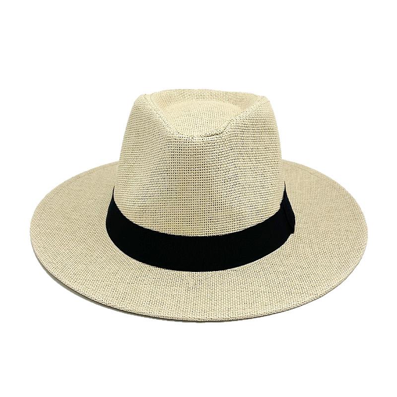 Frühlings- und Sommerurlaub Strandhut Damen Britischer Zylinder Sonnenschutz Breite Krempe Strand Mann Panama Paar Strohhut
