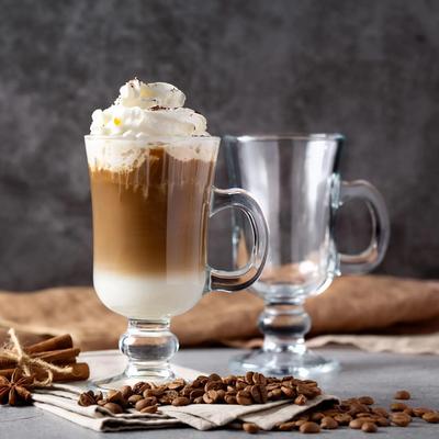 Tazas de Café de Cristal Irlandés Transparente con Base de Tallo con Pie, Tazas de Cáliz, para Chocolate Latte Batido, Accesorios para Café Vajilla, 250ml