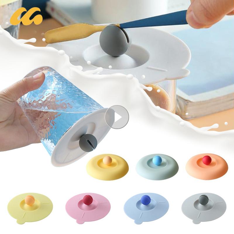 Cup Cover Non-toxic Silicone Round Universal Water Cup Lid Anti-dust Coffee Mug Sealed Cap With Spoon Holder Heat-Resistant Lid