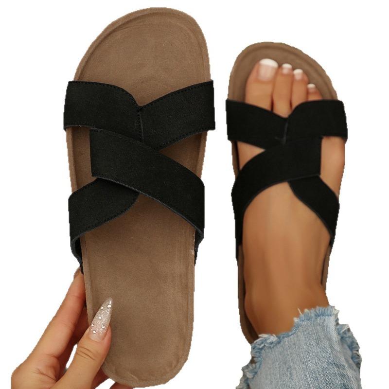 Slippers Women's Summer New Fashion Versatile Cross Strap One-word Drag Home Anti-skid Moisture