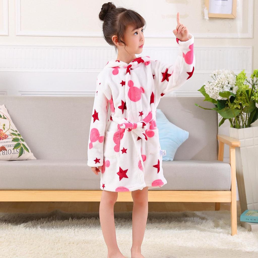 "Kids' Cartoon Flannel Bathrobe Pajamas - Spring/Winter"
