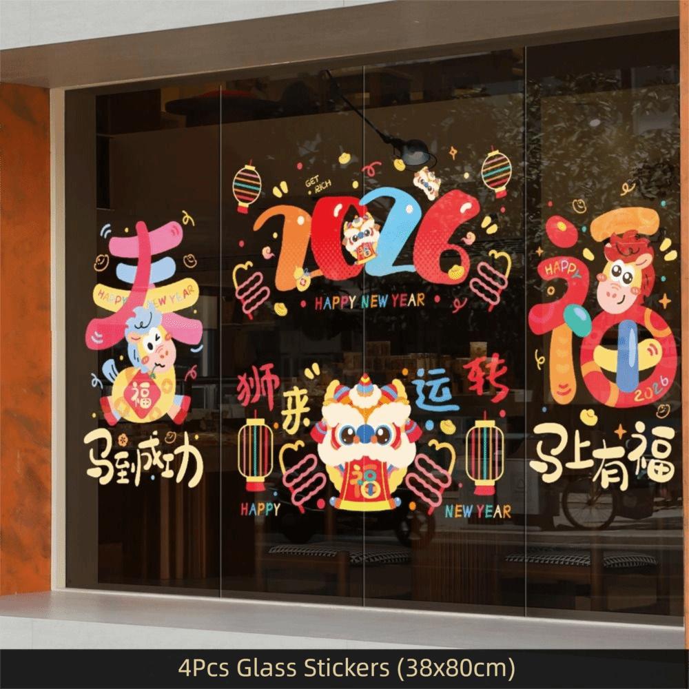 PVC Electrostatic New Year Window Stickers Reusable Stickers Glass Stickers New Year Wall Sticker