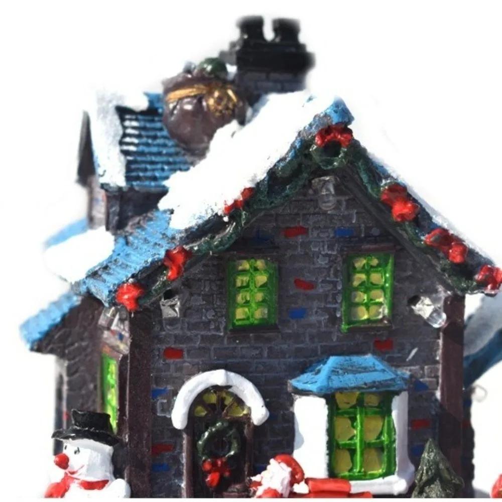 Harz Weihnachtsleuchtendes Haus Ornamente LED Beleuchtete Schneemannhaus Figur Weihnachts Zug Haus Ornament