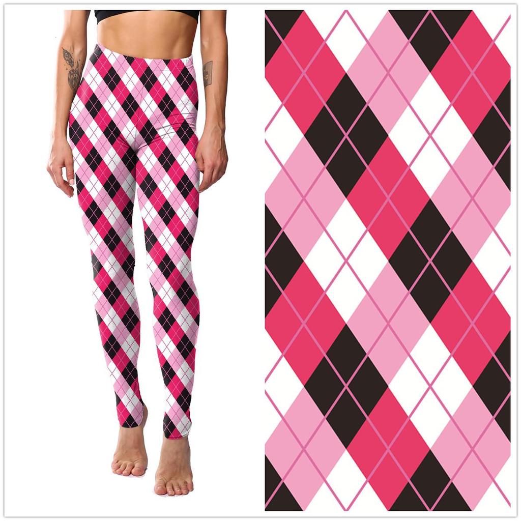 European & American Striped Plaid Print Slimming Nine-Point Plus Size Leggings
