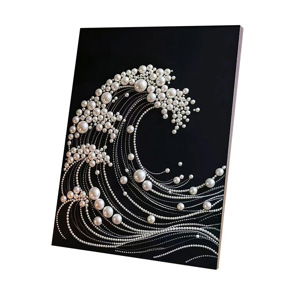 DIY Pearl Art Kit Wave Design Pearl Painting Craft Set with Various Sized Pearls and Adhesive On Canvas for Creative Handmade Decoration