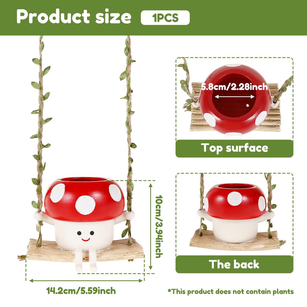 Resin Hanging Planter Pot Cartoon Swing Mushroom Flower Container Succulent Plant Holder for Outdoor Garden Indoor Home Decor