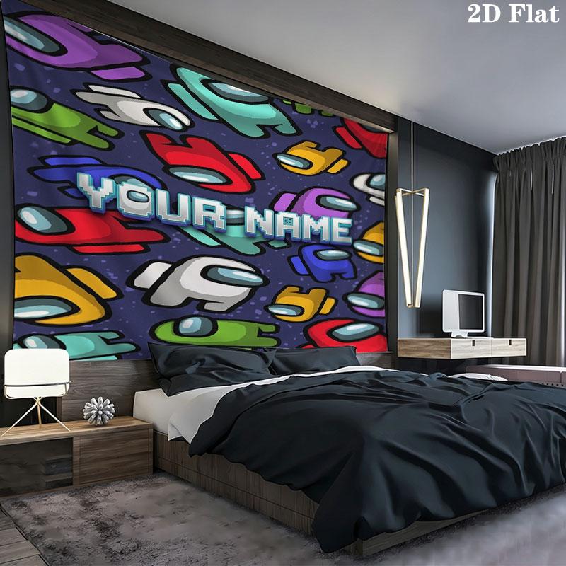 Among Us Custom Name Wall Tapestry Aesthetic Wall Hanging Printed Fabric Blanket Decorative Tapestries for Bedroom Living Room Home Decor