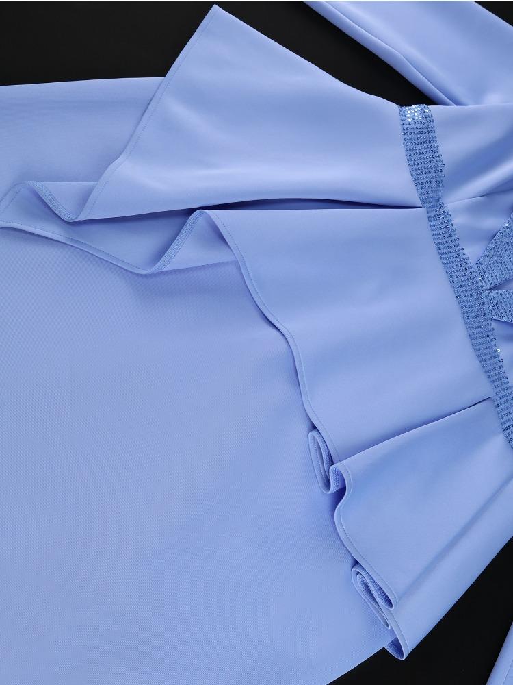 Eleganckie Damskie Sukienki Bodycon Kołnierzyk Klapowy Patchworkowe Z cekinami Długi Rękaw Wysoka Talia Baskinka Biurowe Damskie Suknie na Kościół Imprezę