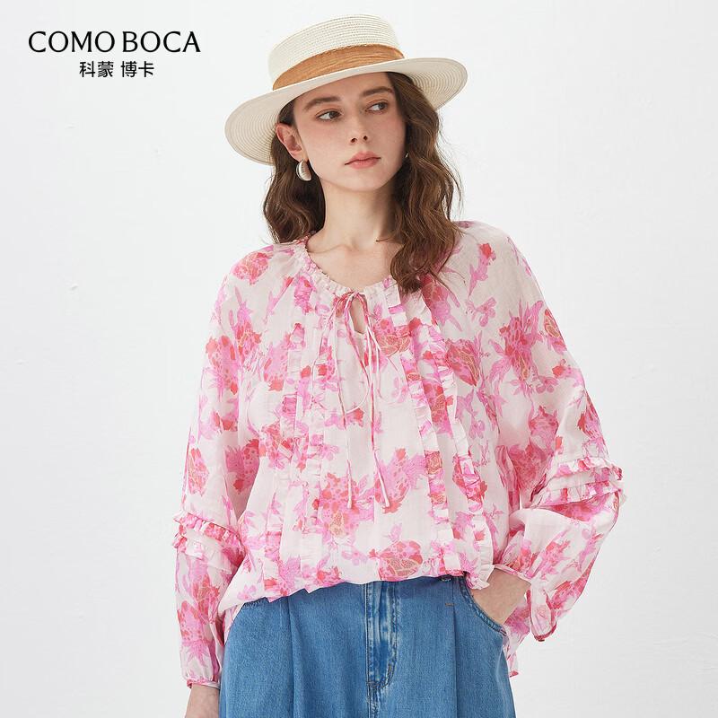 Kemon Boca Women s Ramie Floral Ruffle Long Sleeve Top XL