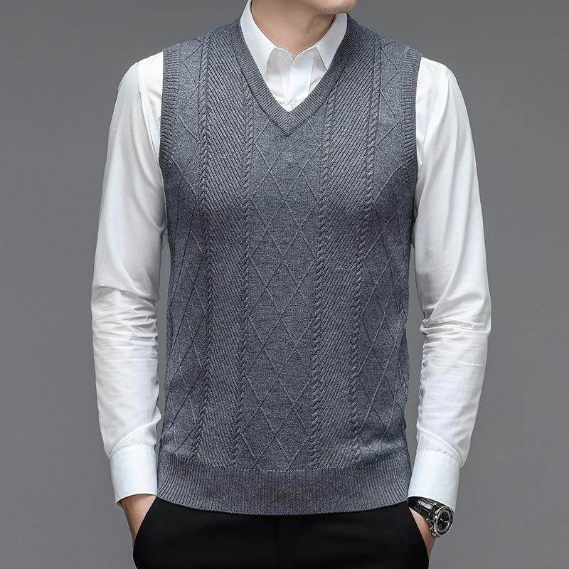 Men S Sleeveless V Neck Knitted Pullover Vest Solid Color Thick