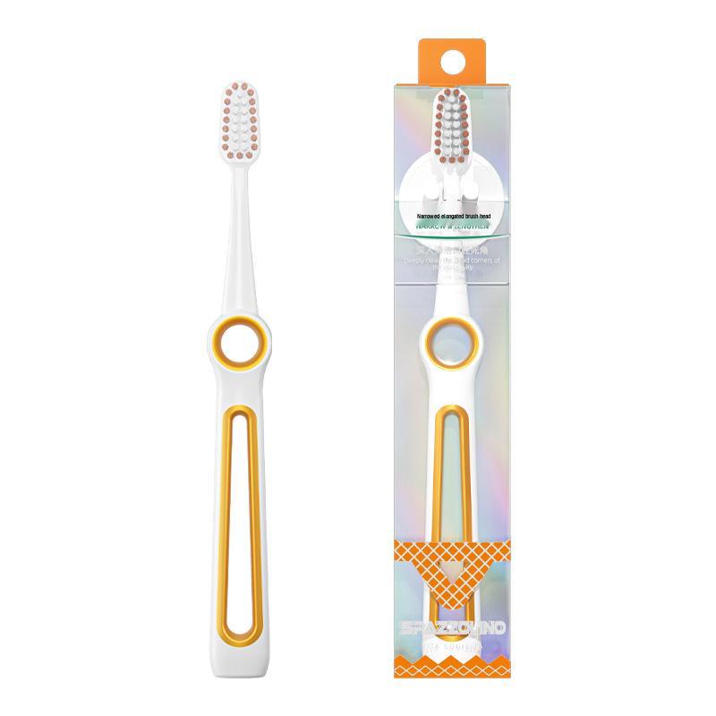 Adult Soft Bristle Toothbrush with Tapered Tips and Pneumatic Hollow Handle, Individually Packaged for Daily Use.