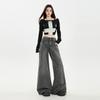 Gray slightly pulled jeans women's autumn and winter new high waist loose and thin versatile pants without legs flared pants