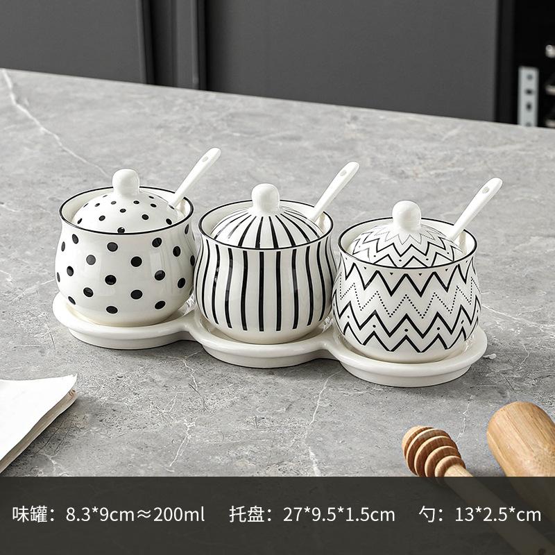 Ceramic Spice Jar Set Home Kitchen Salt Pepper Oil Chili Container Combo