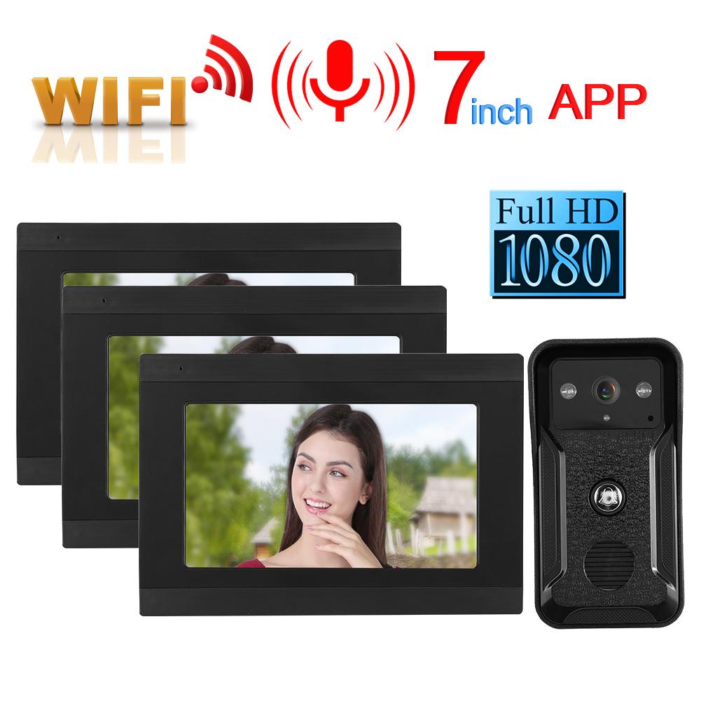 7in Wired Wifi 3 Monitors 1080P HD Video Doorbell Doorphone Night Vision Camera