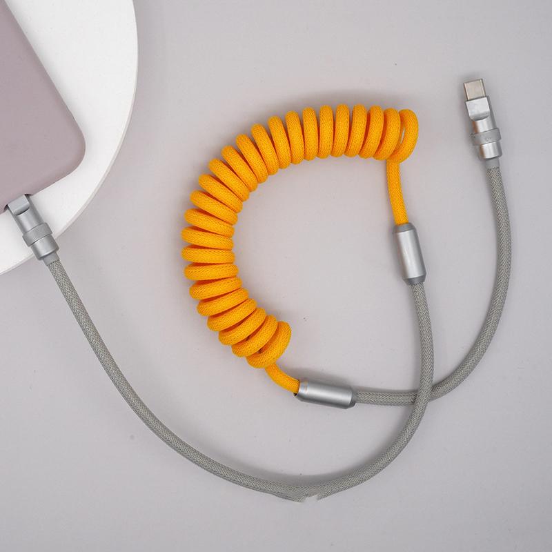 

120 Вт пружинный зарядный кабель для быстрой зарядки, растягивающийся кабель для передачи данных USB-Type C, кабель для быстрой зарядки iPhone 15, Samsung, Huawei, Android Type-C to iOS жёлтый
