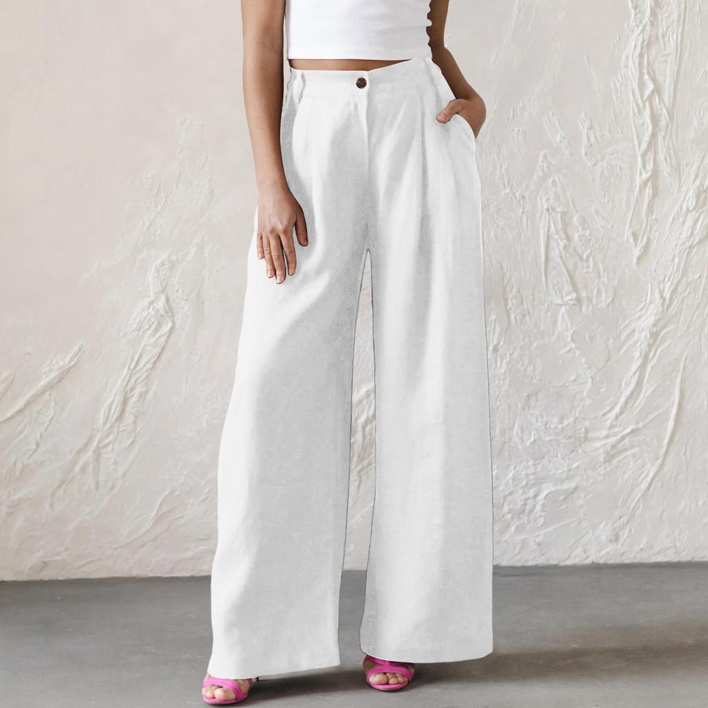 Ladies' Color Casual Fashion Breathable Loose Cotton And Linen Pants