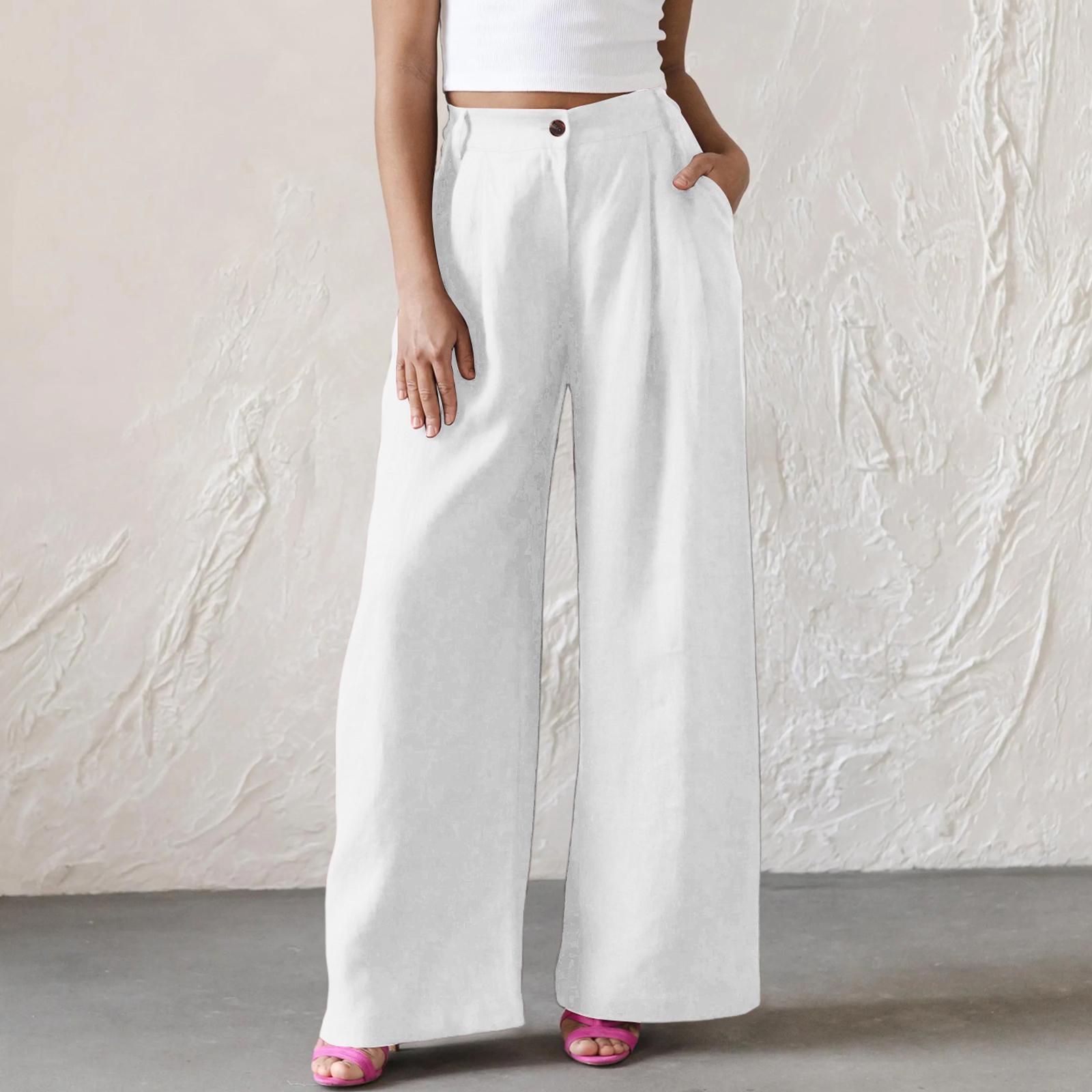 

Ladies Color Casual Fashion Breathable Loose Cotton And Linen Pants XL білий