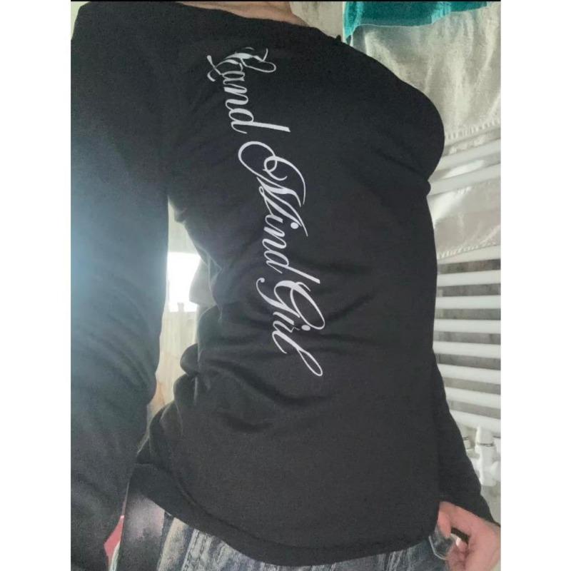 2KWEIRD Gothic Harajuku Vintage Punk Emo Meisjes Lange Mouw T-shirt Sexy Slank Chic Bedrukking Crop Tops Grunge Y2K Esthetiek Dames Streetwear