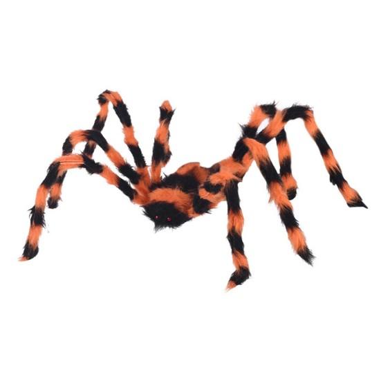 Large Halloween Spider Decorations Giant Spider, Scary Orange Black Hairy Decoration, Realistic Furry Prop Horror Props with Red Eyes for Porch