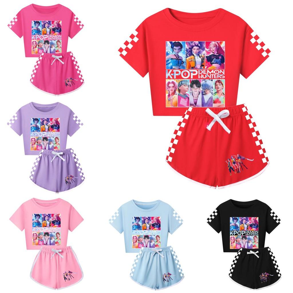 Padrão Caçadores de Demônios Kpop Conjunto de Pijama de Manga Curta e Shorts para Crianças e Adultos
