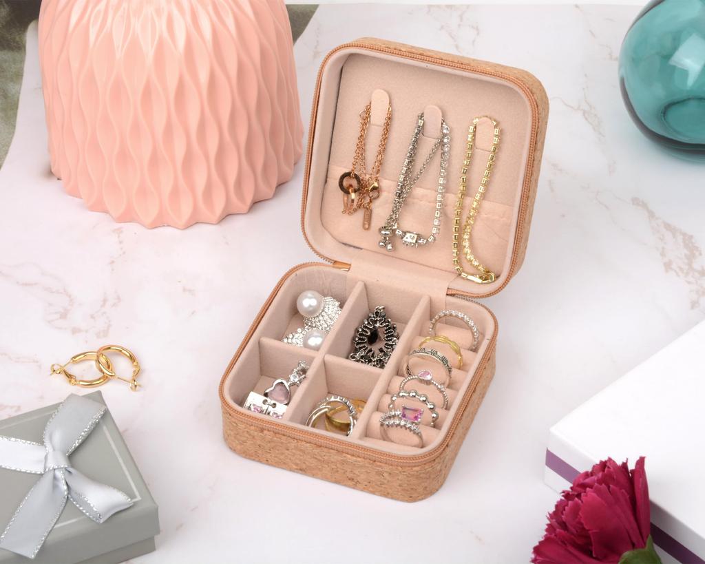 Vintage Cork Jewelry Organizer Box Bohemia Portable Earrings Storage Box Flowers Retro Necklace Storage Case Display Travel